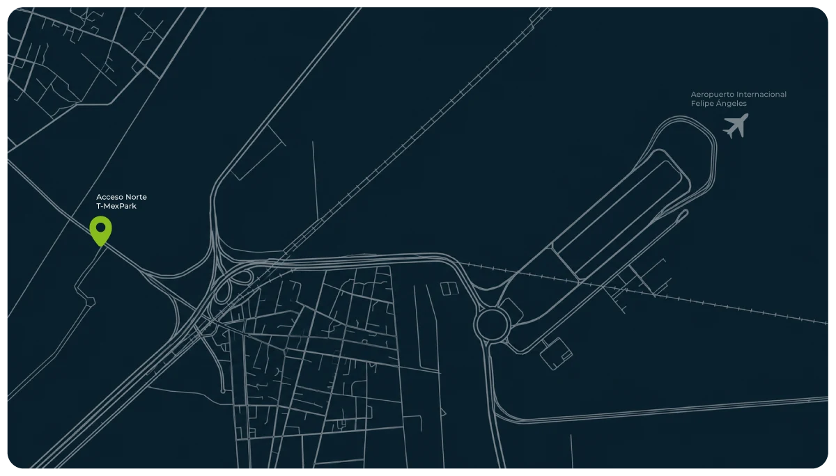 Mapa con el Acceso Norte de T-MexPark (entrada DHL)